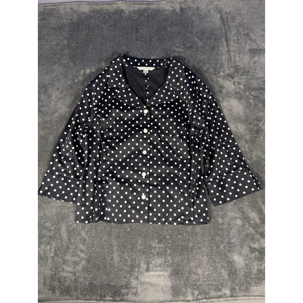PENDLETON Women's Cotton Blazer Jacket 3/4 Sleeve Polka Dot Navy White Size XL